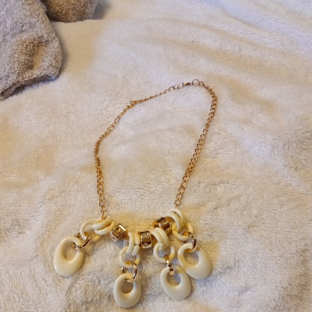 Women Gold and Cream Chain Necklace